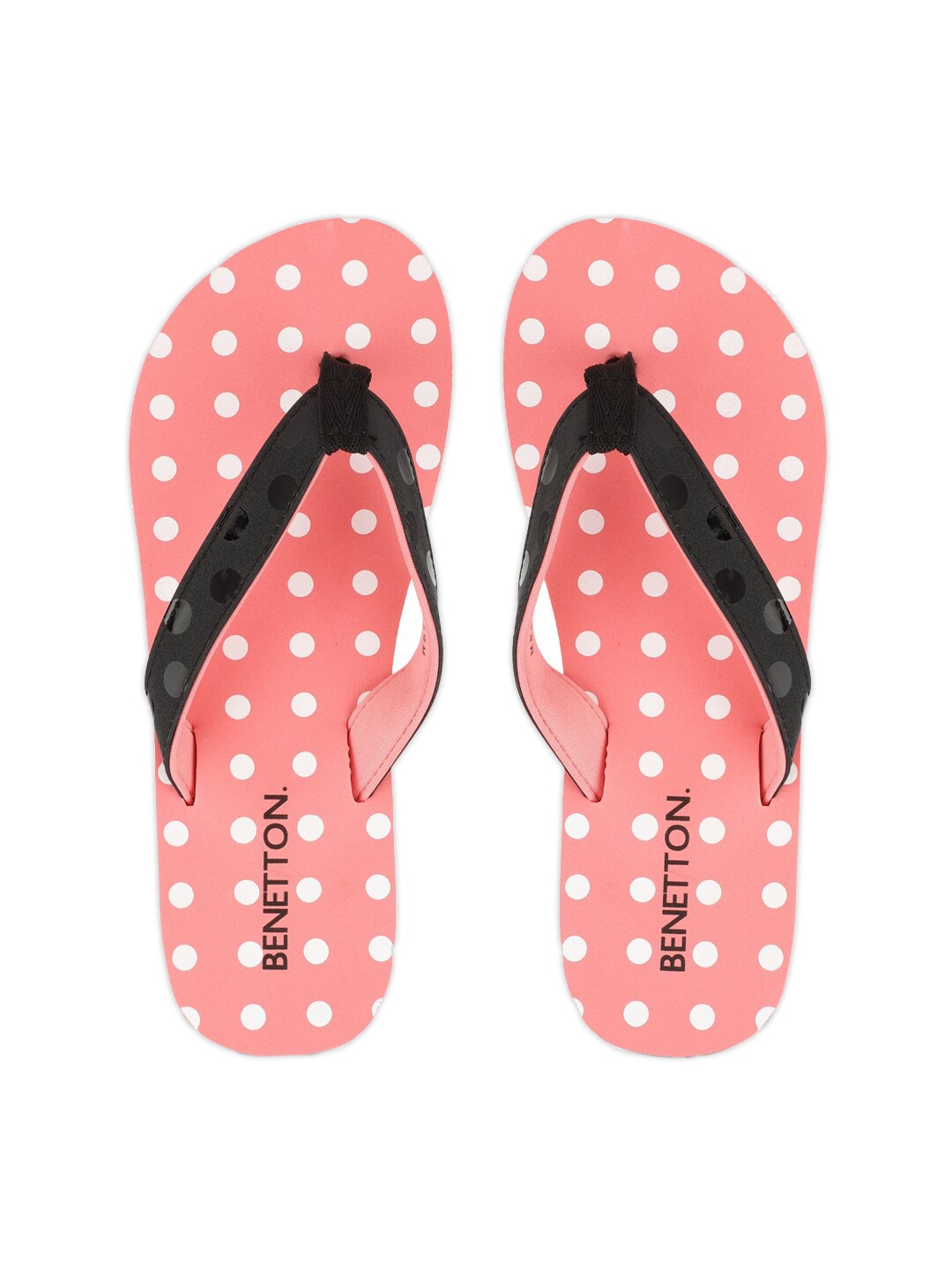 

United Colors of Benetton Women Peach & Black Polka Dots Flip Flops, Coral