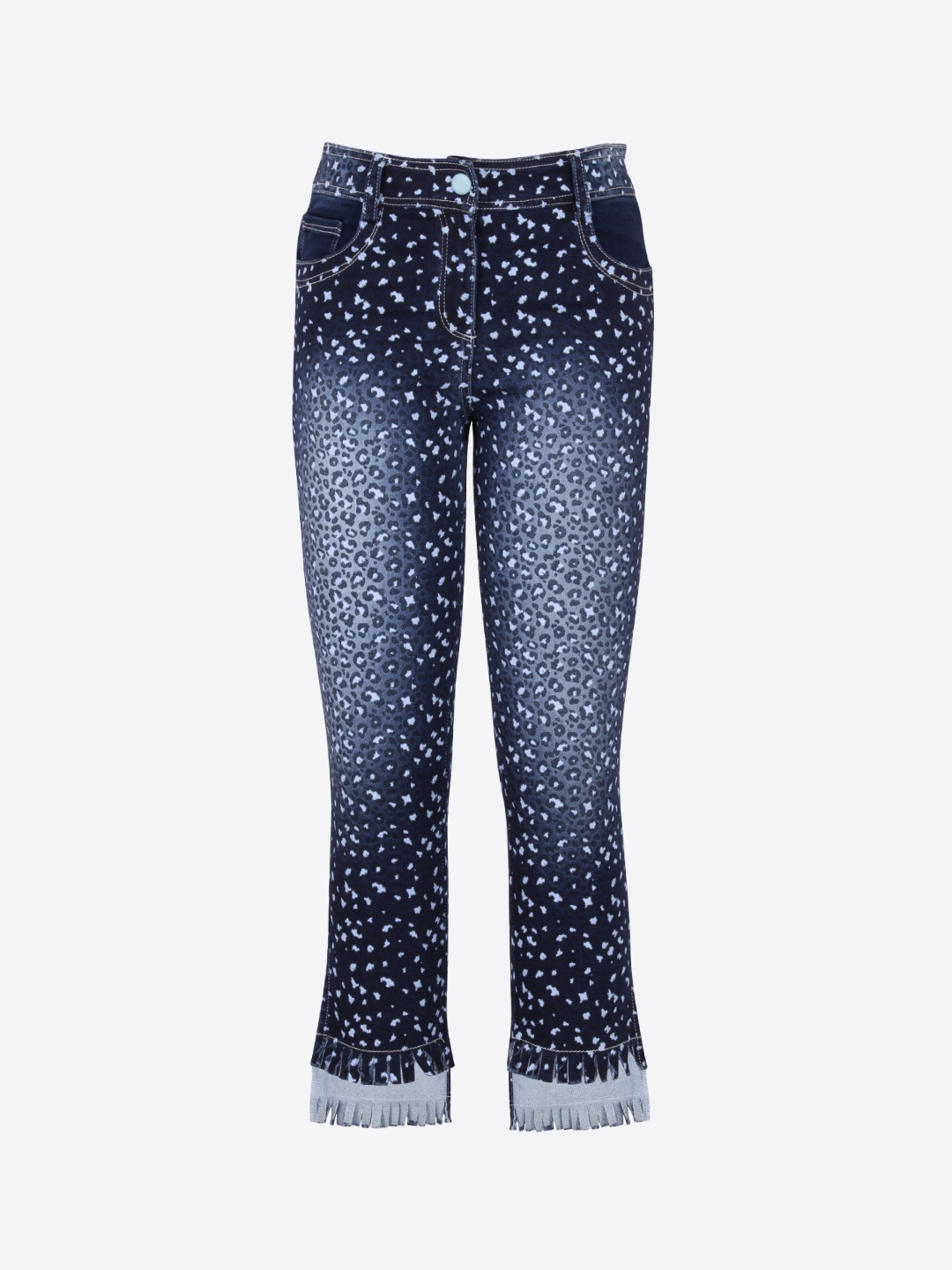 

CUTECUMBER Girls Blue Animal Printed Mildly Distressed Jeans