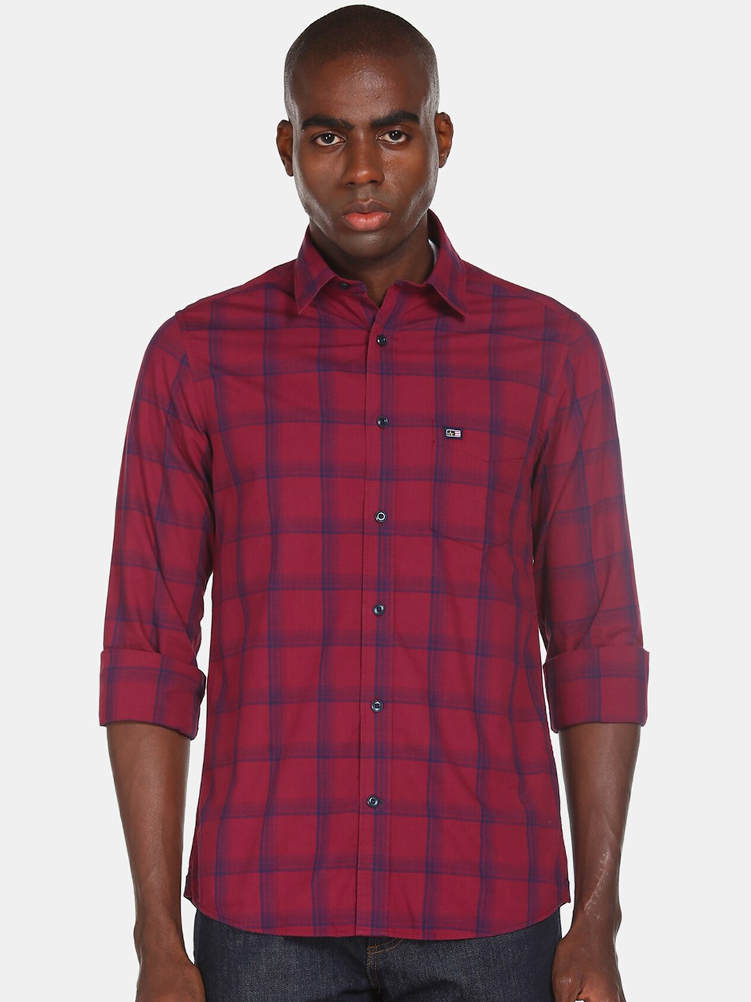 

Arrow Sport Men Maroon Windowpane Checked Casual Shirt