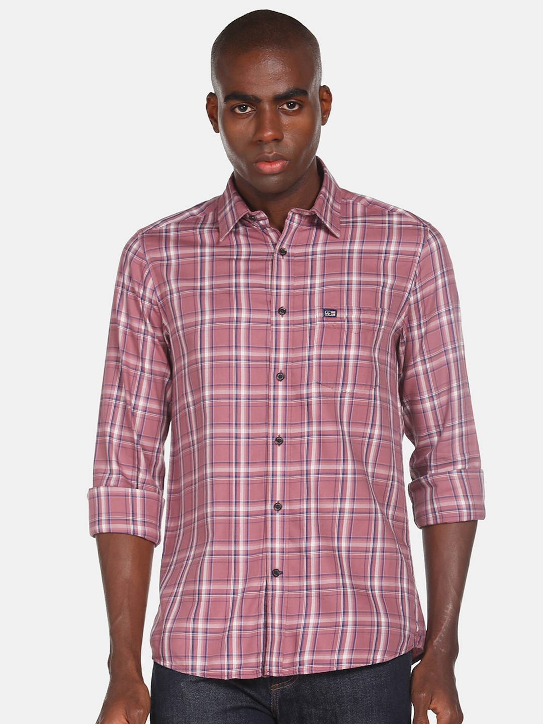 

Arrow Sport Men Pink & White Checked Casual Shirt