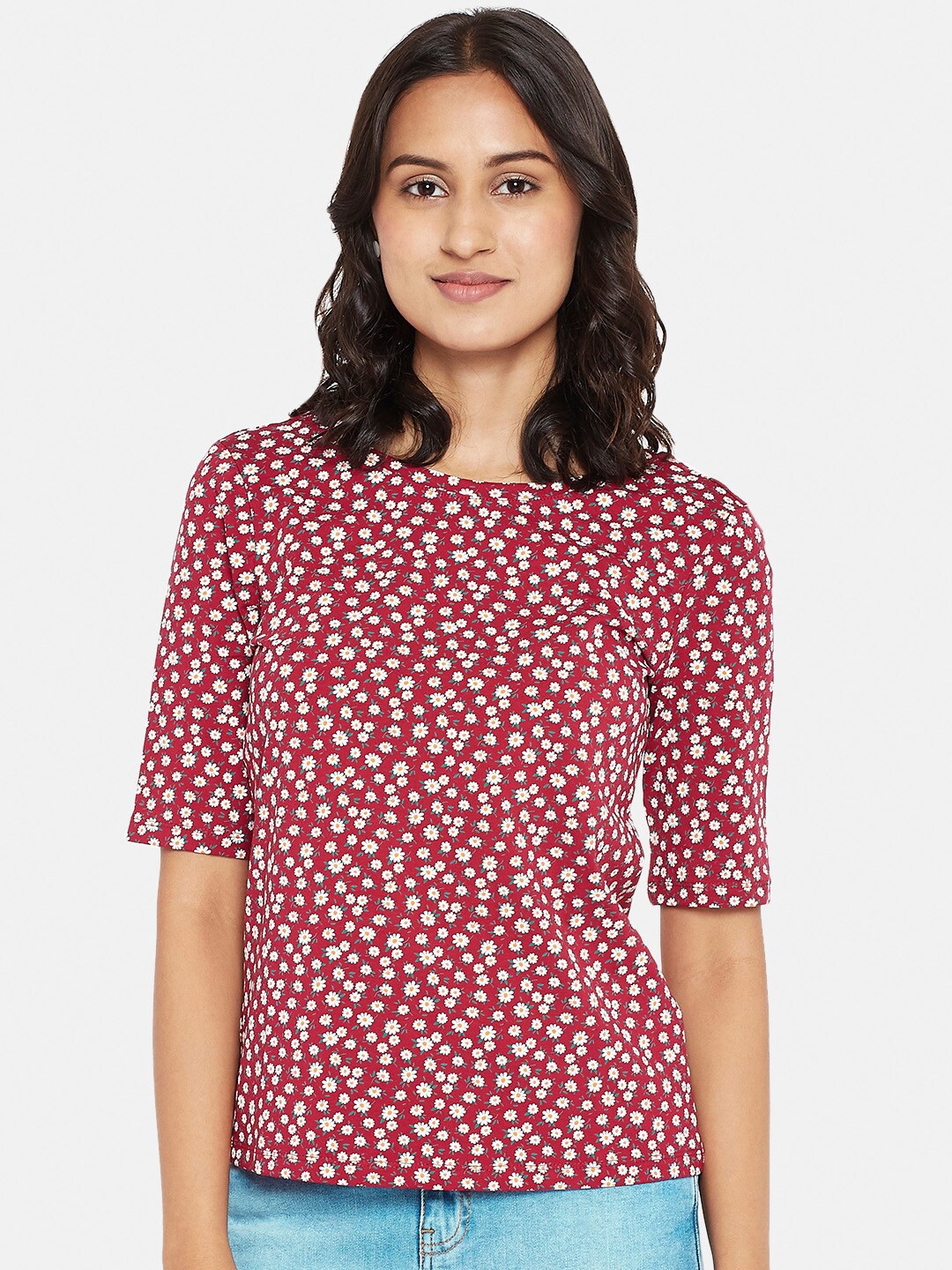 

Honey by Pantaloons Women Red Floral Regular Top