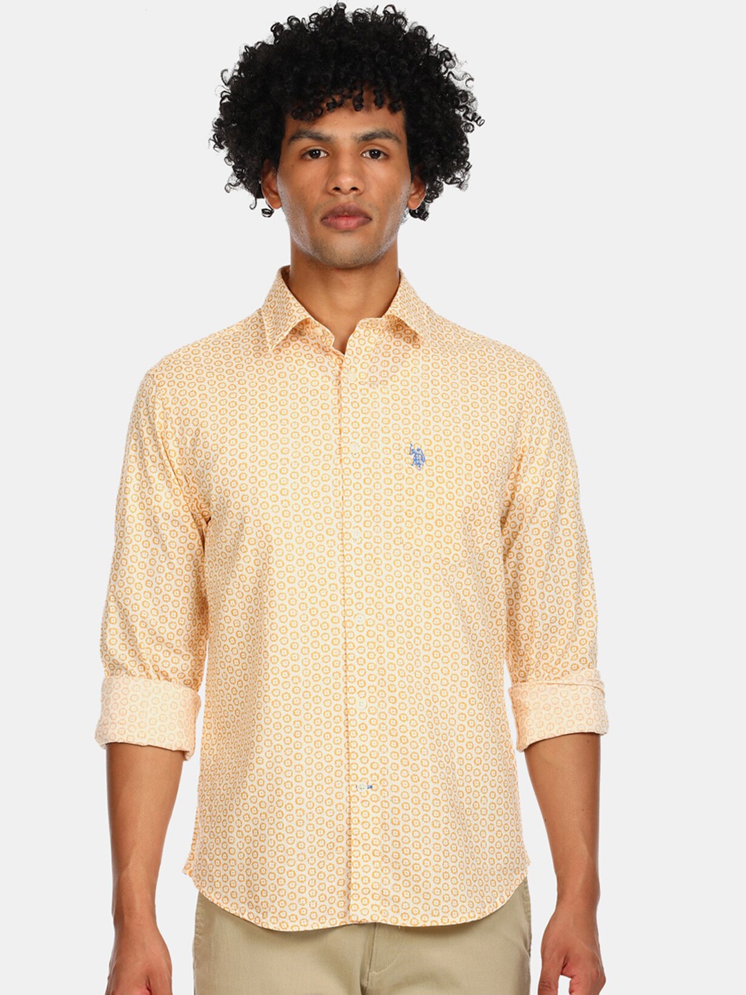 

U S Polo Assn Men Yellow Floral Printed Casual Shirt