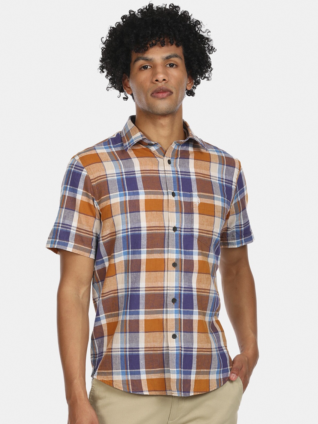 

U S Polo Assn Men Mustard Tartan Checked Casual Shirt