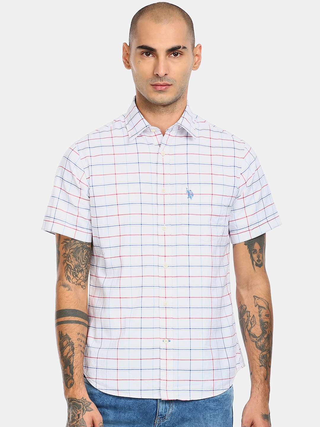 

U S Polo Assn Men White Checked Casual Shirt