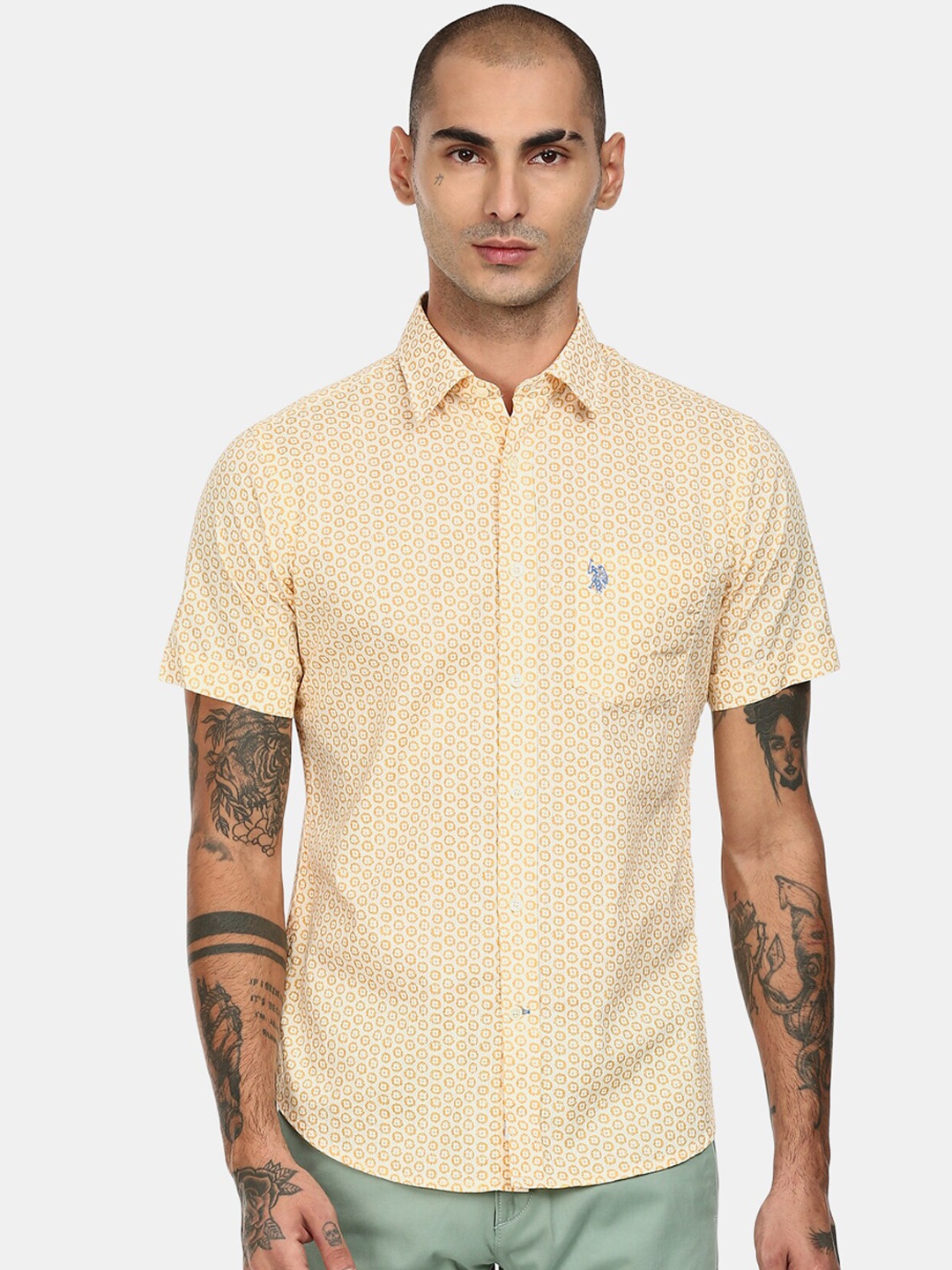 

U S Polo Assn Men Yellow Floral Printed Casual Shirt