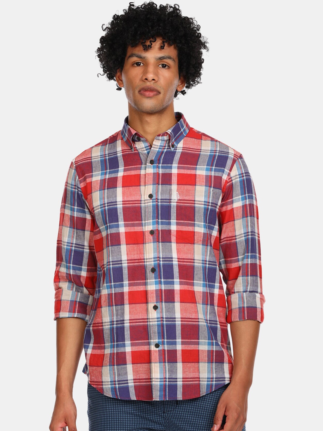 

U S Polo Assn Men Red Tartan Checked Casual Shirt