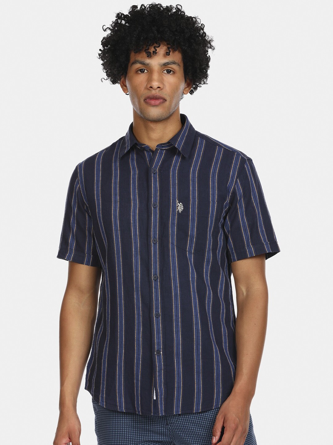 

U S Polo Assn Men Navy Blue Striped Casual Shirt