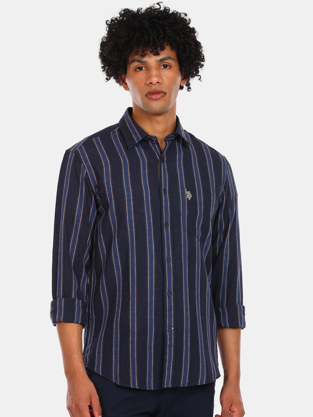 

U S Polo Assn Men Navy Blue Striped Casual Shirt