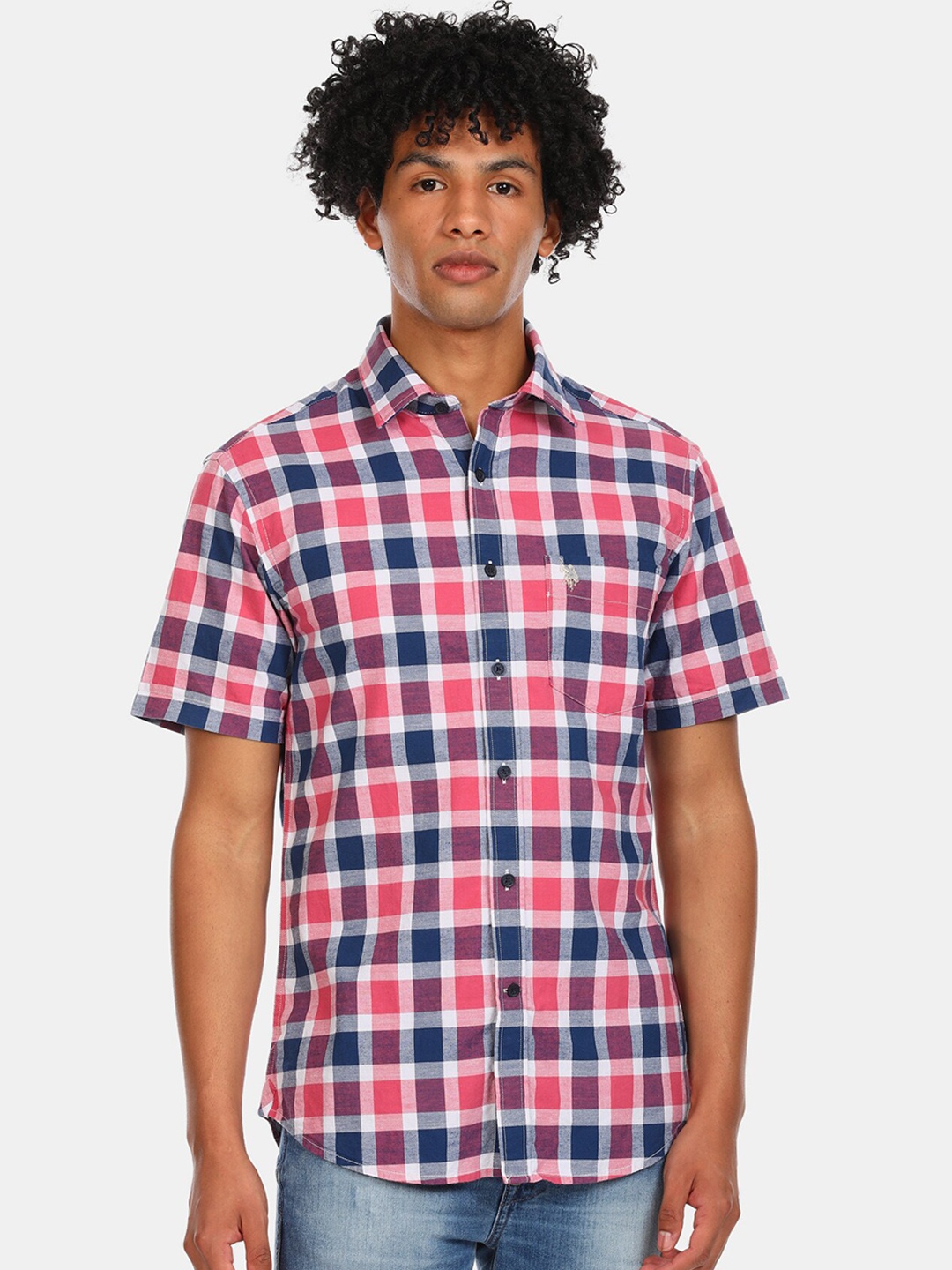 

U S Polo Assn Men Pink Checked Casual Shirt