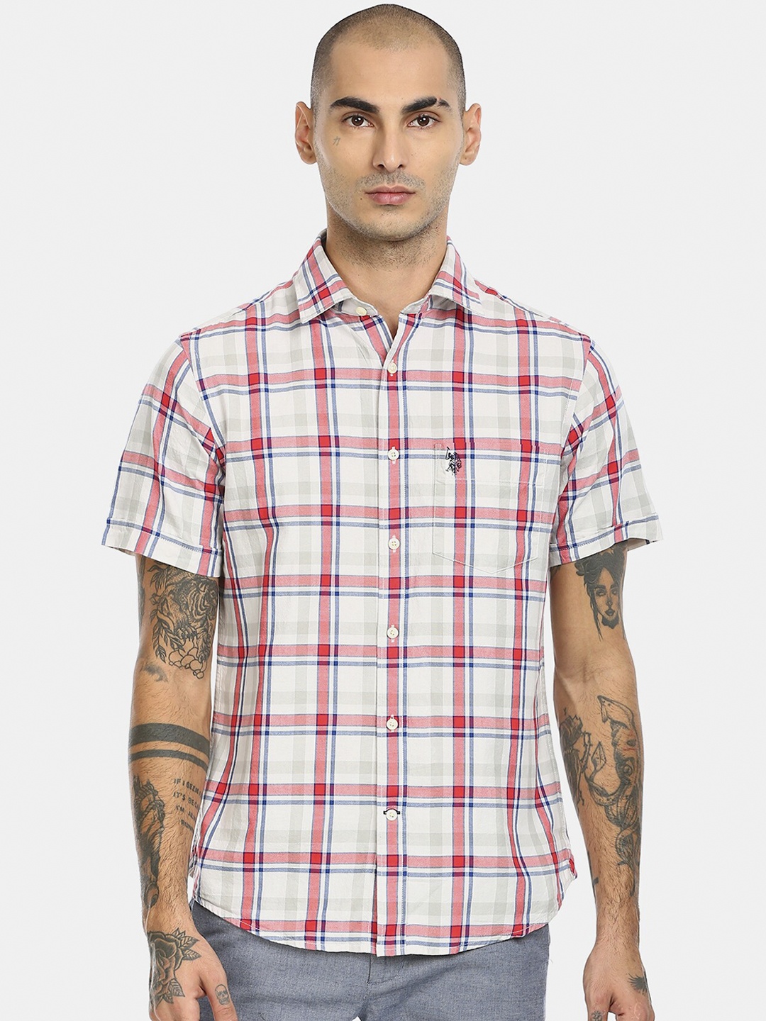 

U S Polo Assn Men White Checked Casual Shirt