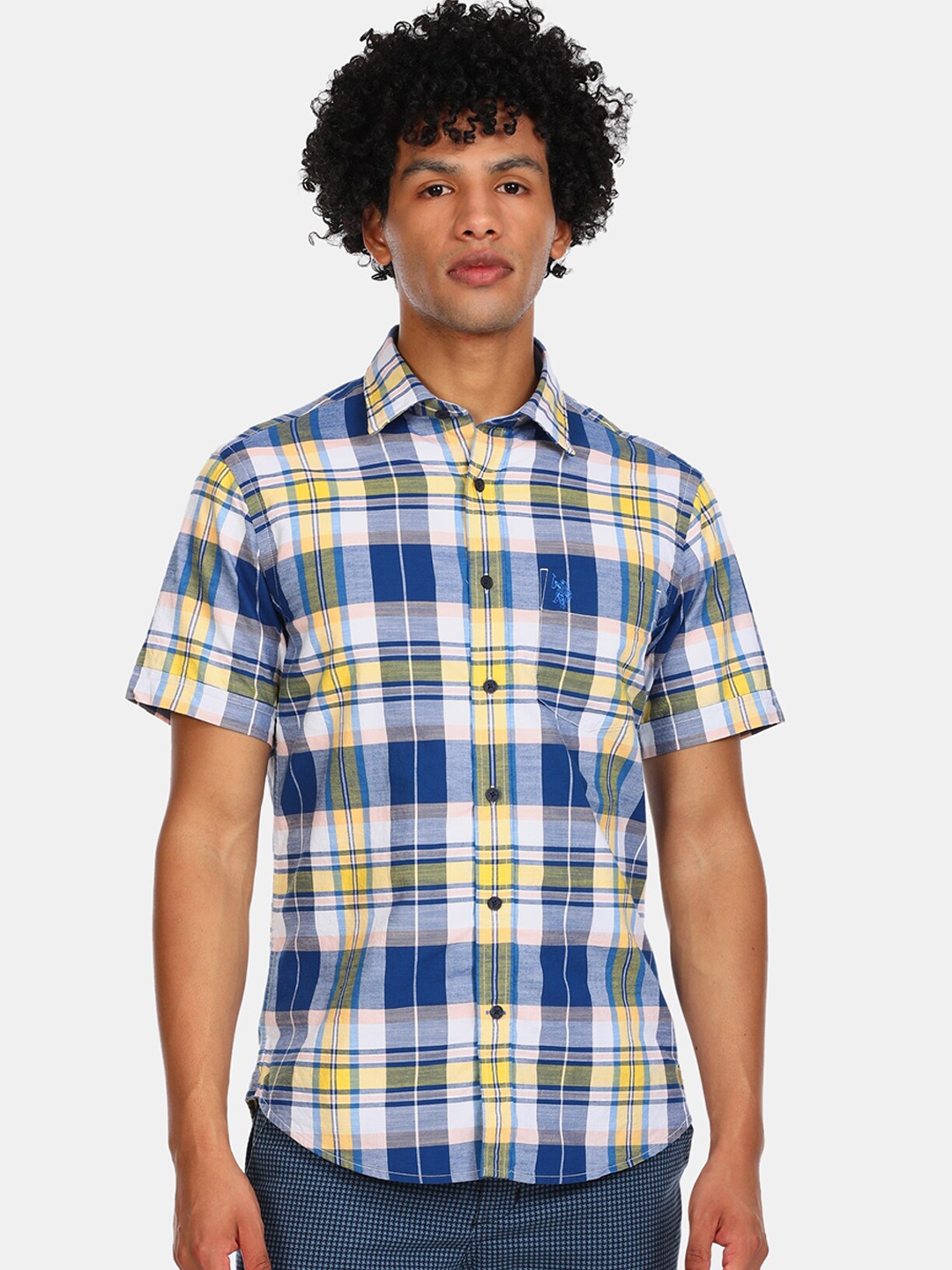 

U S Polo Assn Men Yellow & Blue Checked Casual Shirt