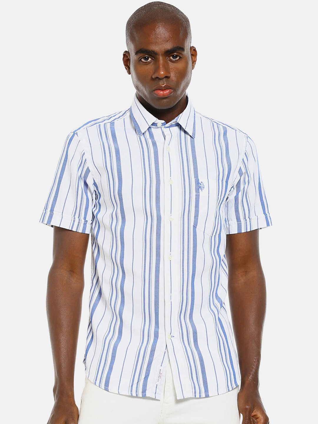 

U S Polo Assn Men Blue Striped Casual Shirt
