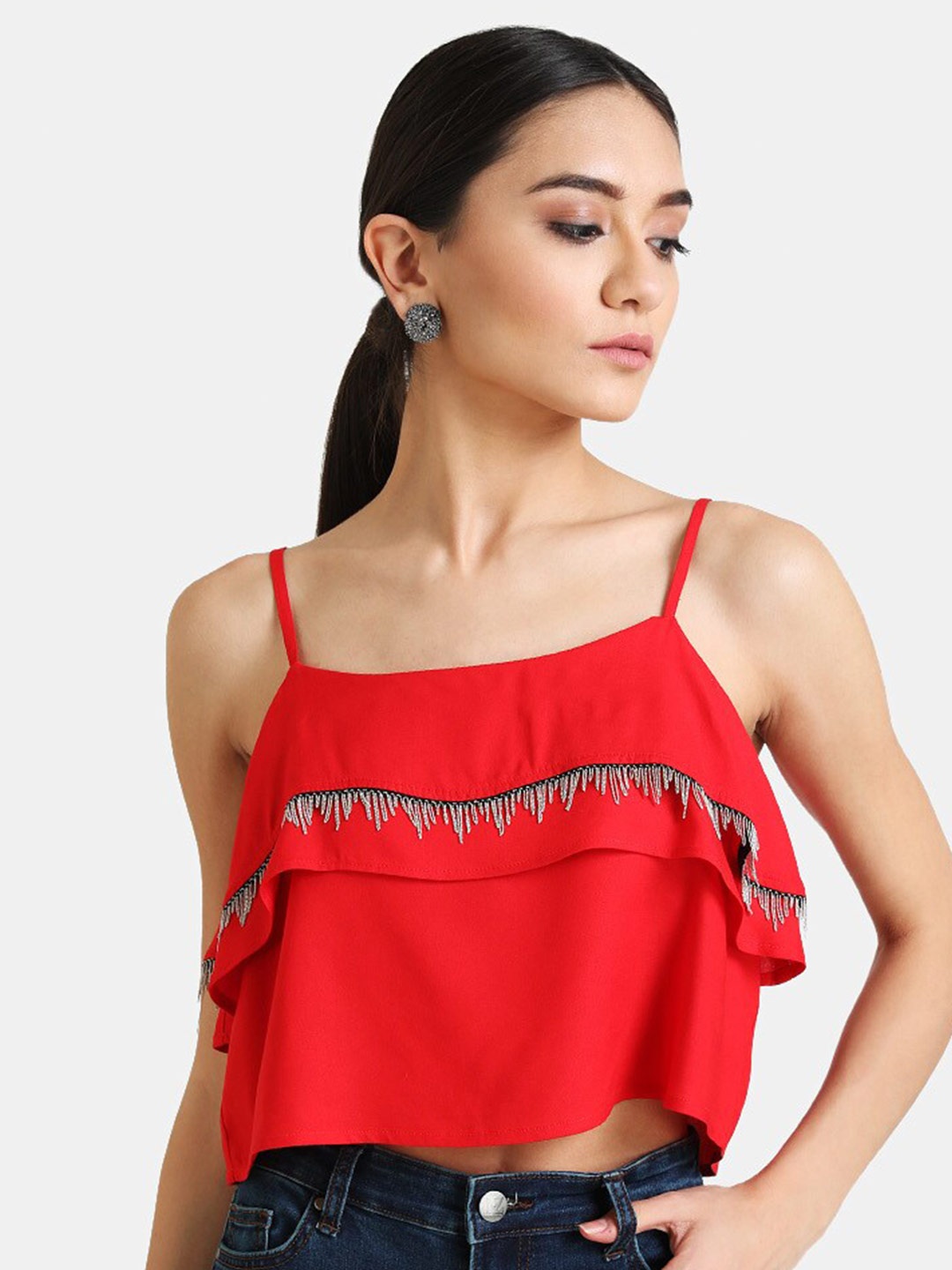 

Kazo Red Layered Regular Crop Top