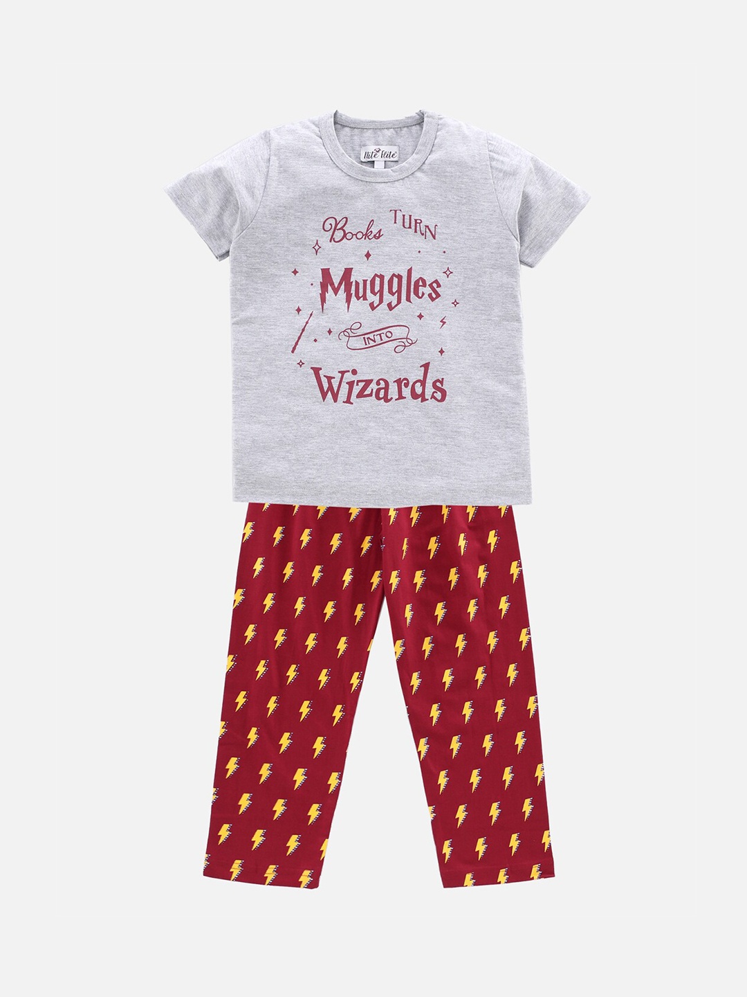 

Nite Flite Kids Grey & Red Printed Pure Cotton Night suit