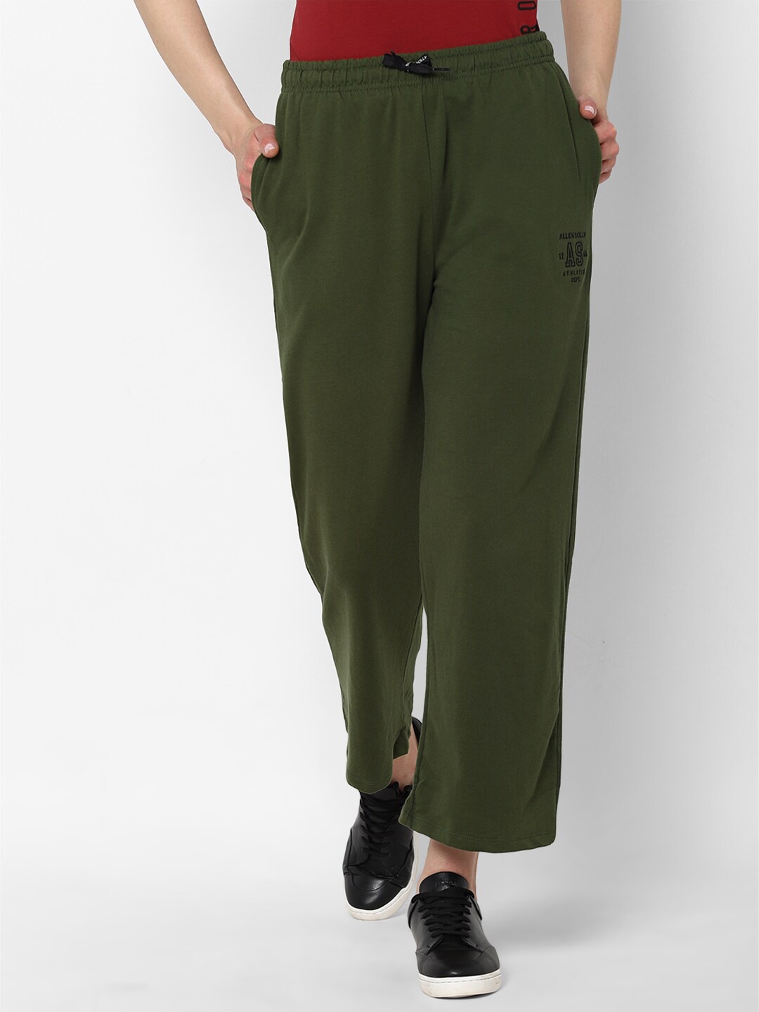 

Allen Solly Woman Women Olive Green Solid Relaxed-Fit Track Pants