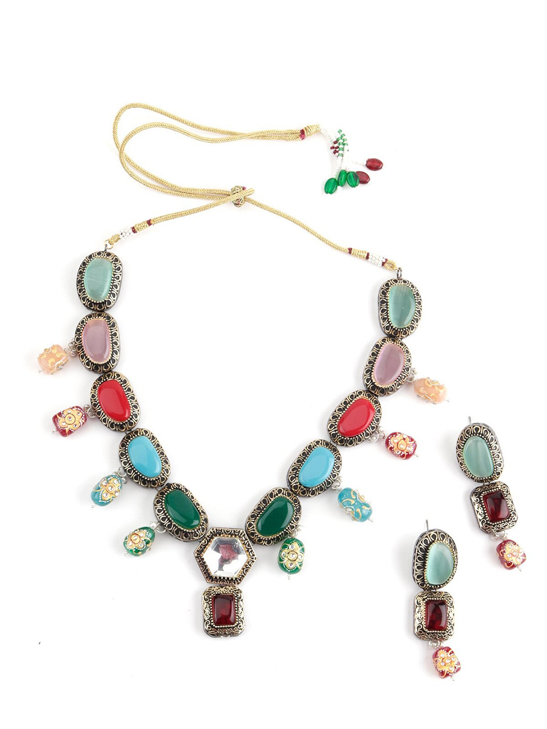 

ODETTE Women Gold-Toned & Green Metal Enamelled Jwellery Set With Earrings
