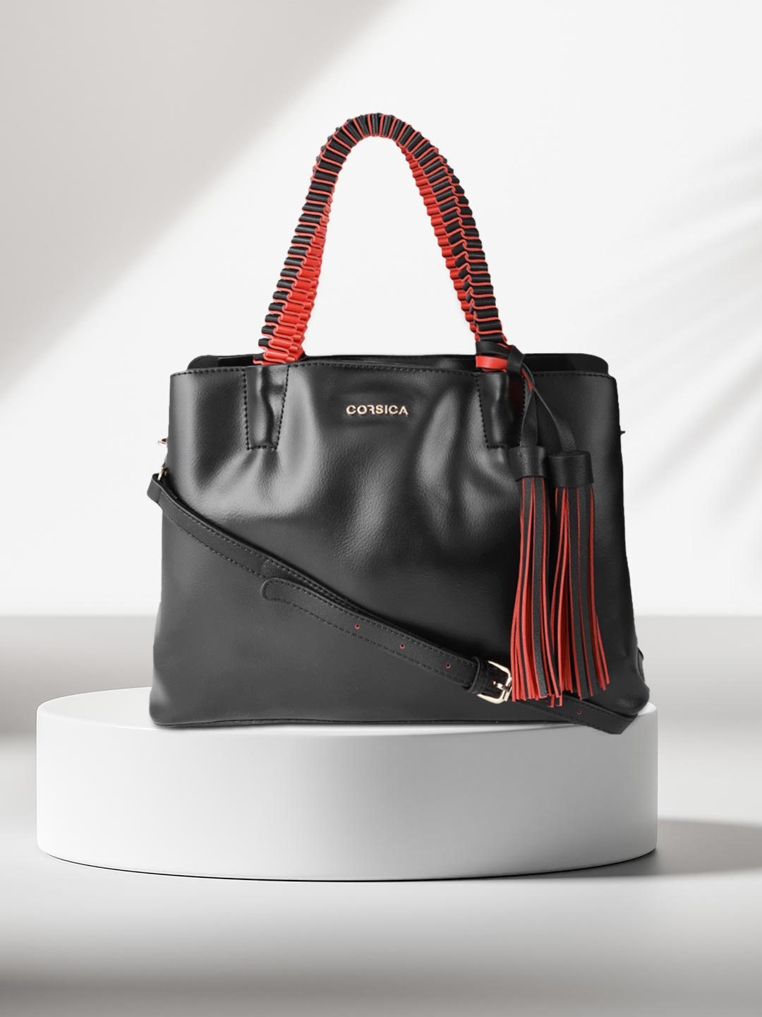 

CORSICA Black Structured Tasselled Detail Handheld Bag
