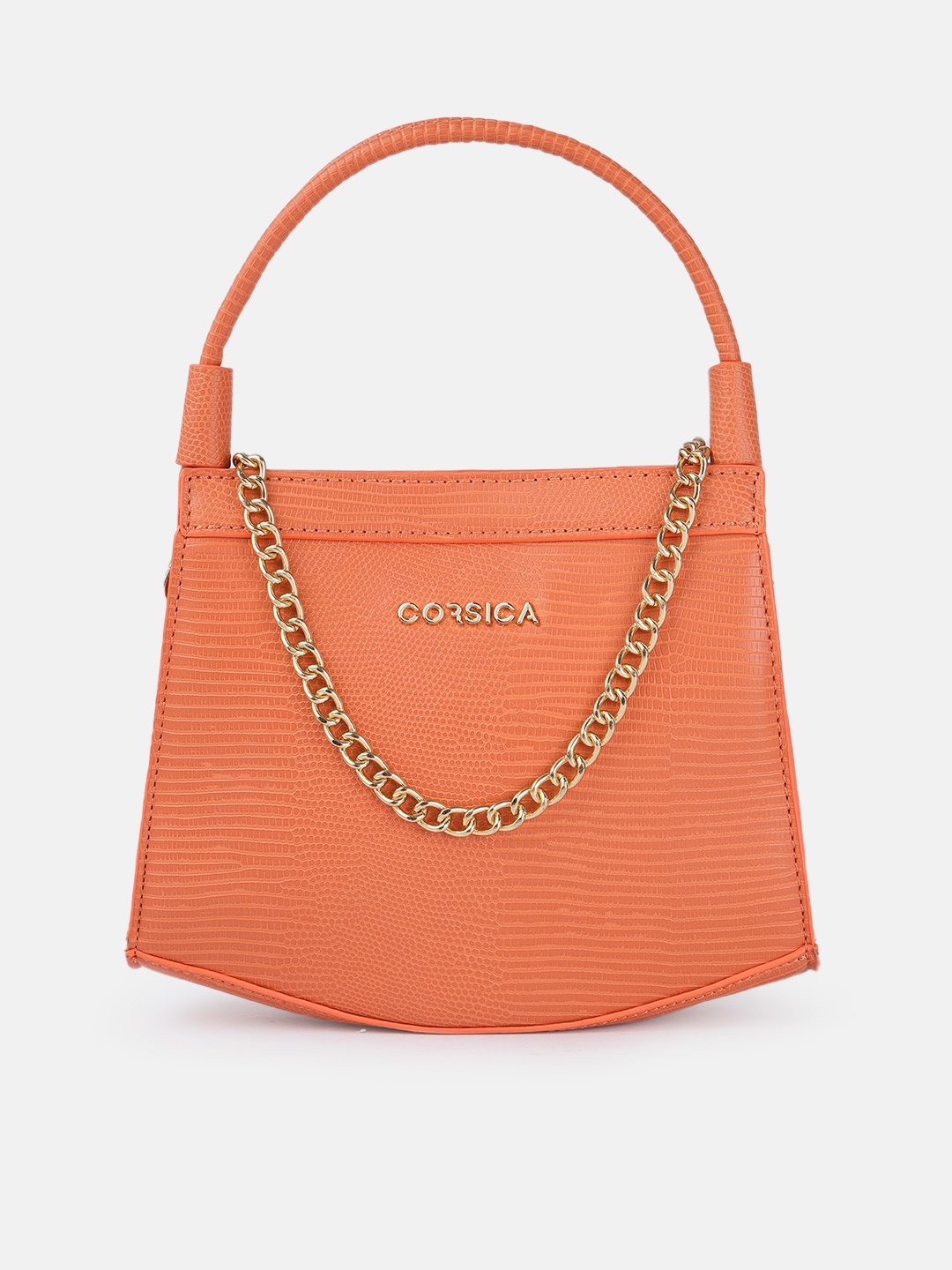 

CORSICA Orange Animal Textured Structured Hobo Bag