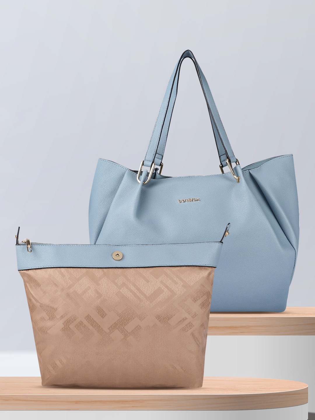 

CORSICA Blue PU Structured Shoulder Bag