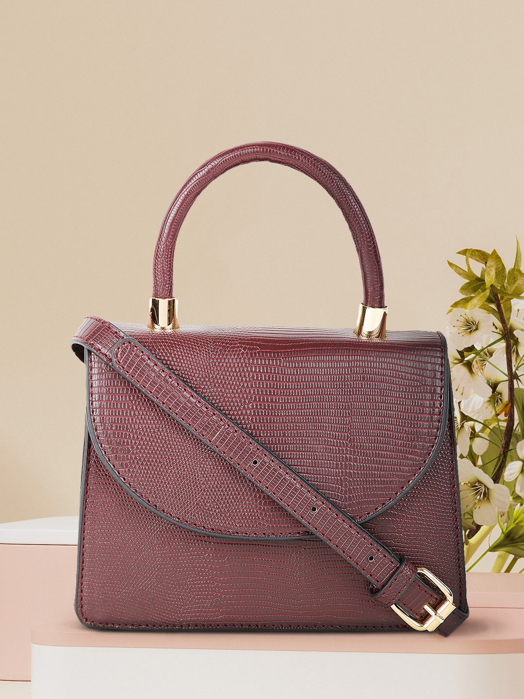 

CORSICA Brown Animal Textured Structured Handheld Bag