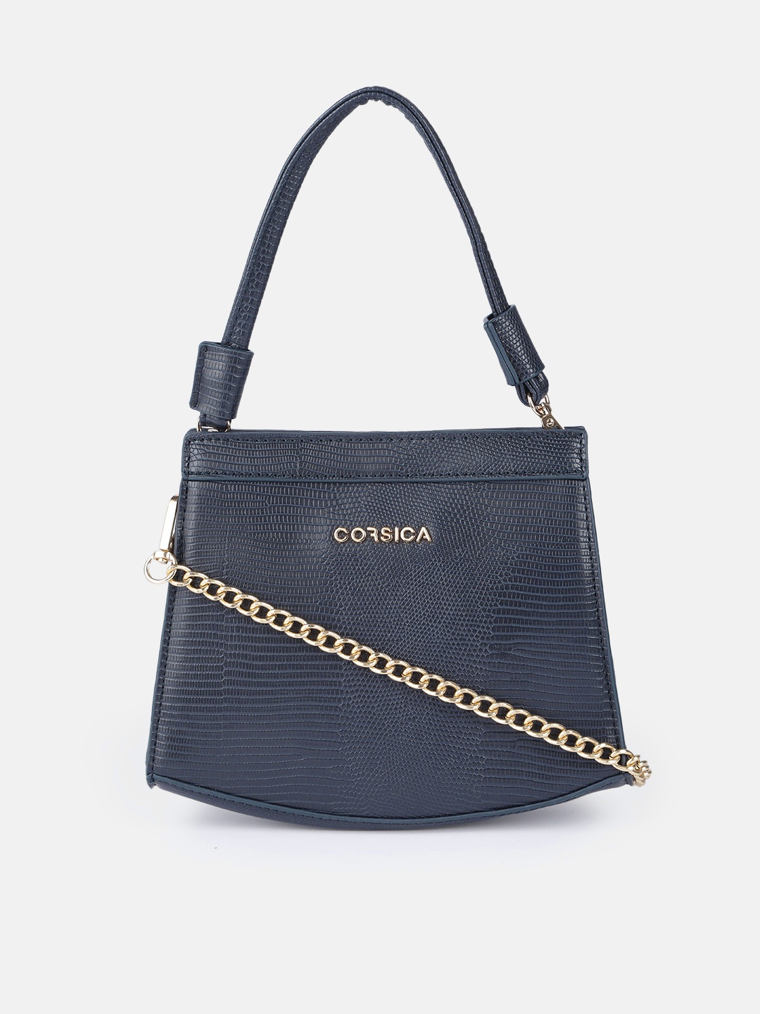

CORSICA Navy Blue Animal Textured Structured Hobo Bag