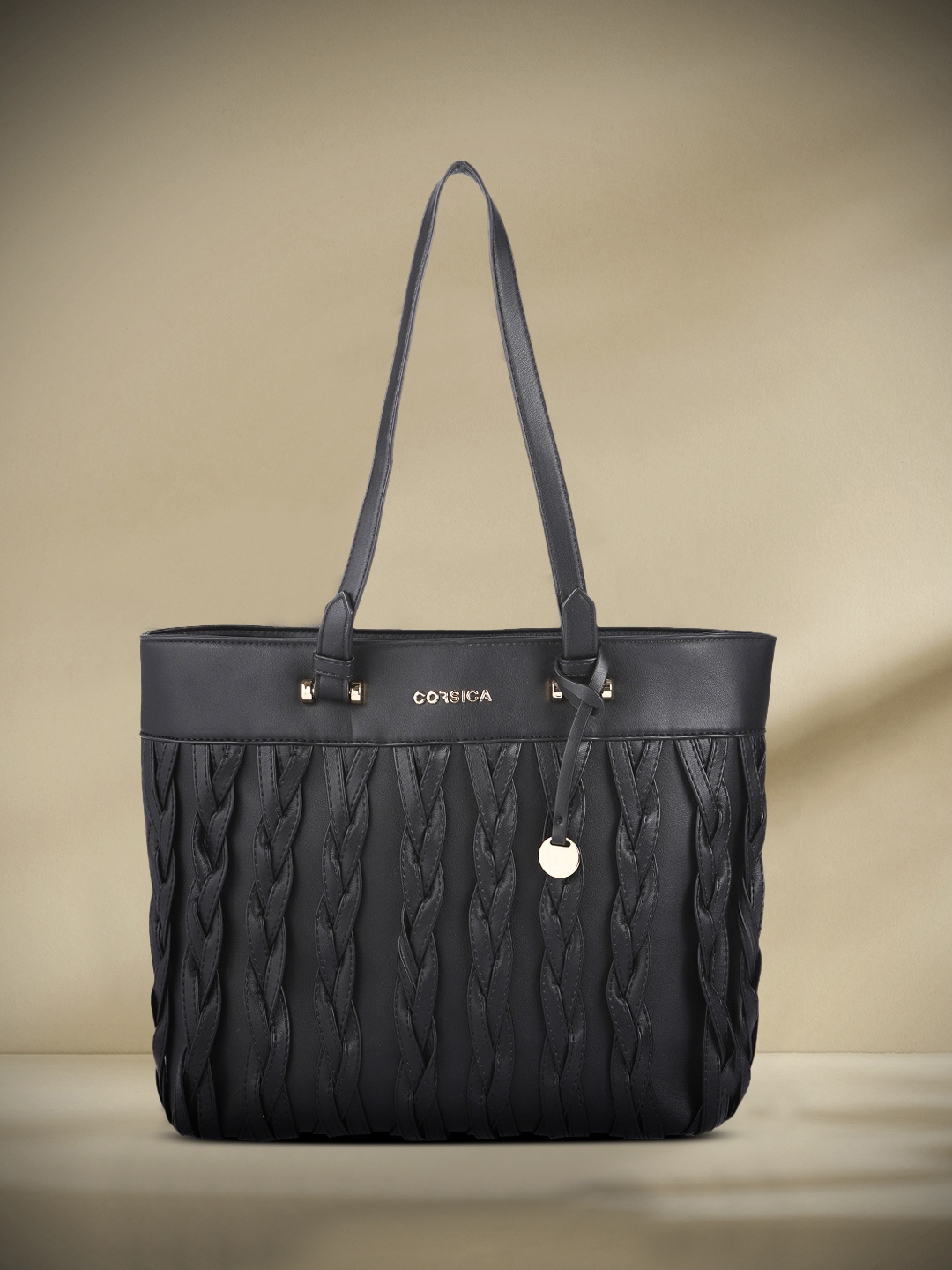 

CORSICA Black Self Design Structured Shoulder Bag