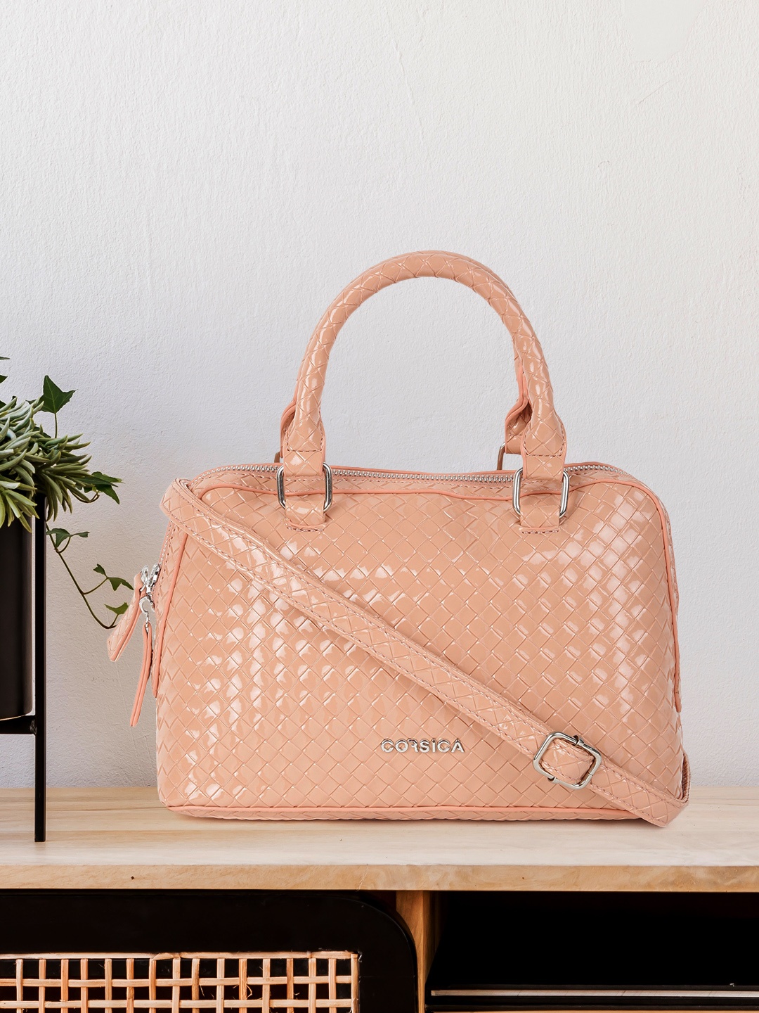 

CORSICA Pink Textured Structured Sling Bag