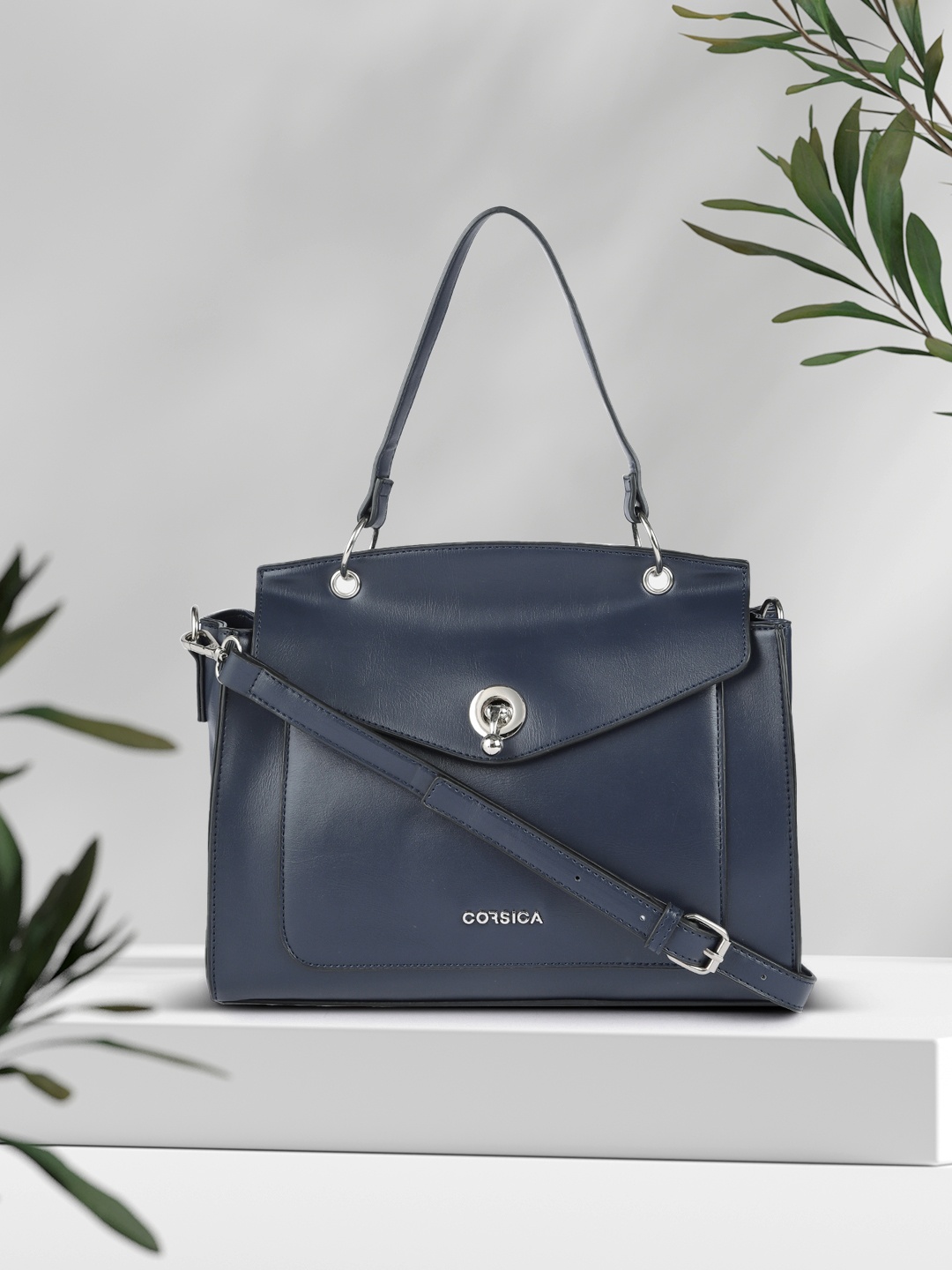 

CORSICA Navy Blue Solid Structured Satchel