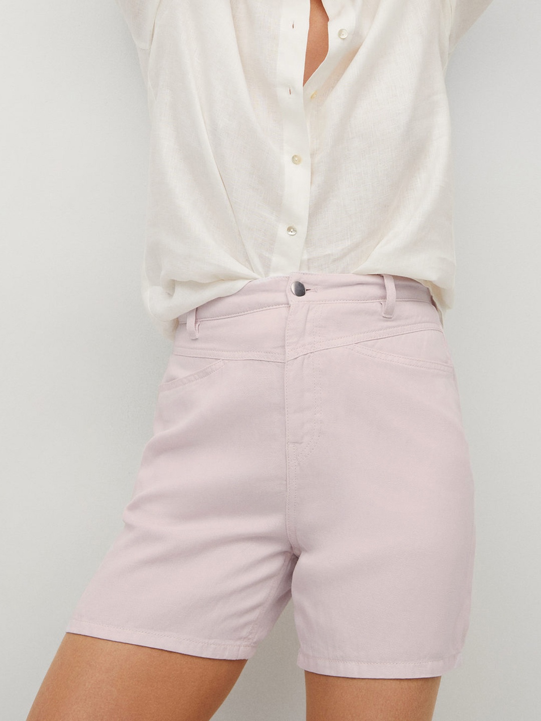 

MANGO Women Pink Solid Denim Shorts