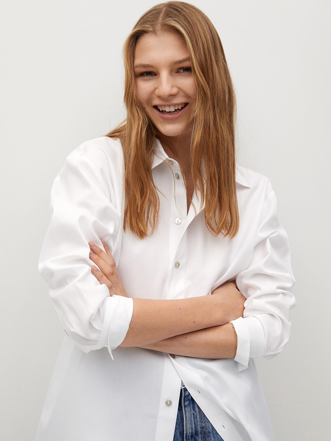 

MANGO Women White Cotton Opaque Formal Shirt