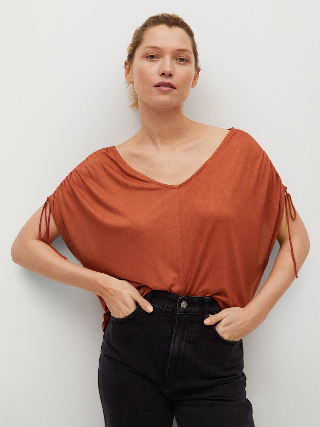 

MANGO Women Rust Brown Solid Top