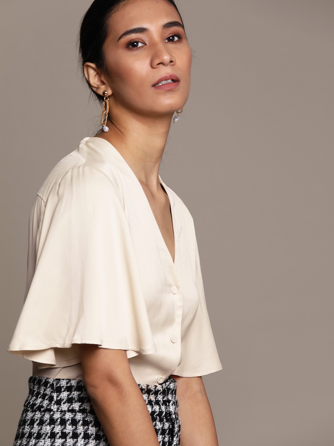 

MANGO Women Off White Solid Sustainable Shirt Style Top