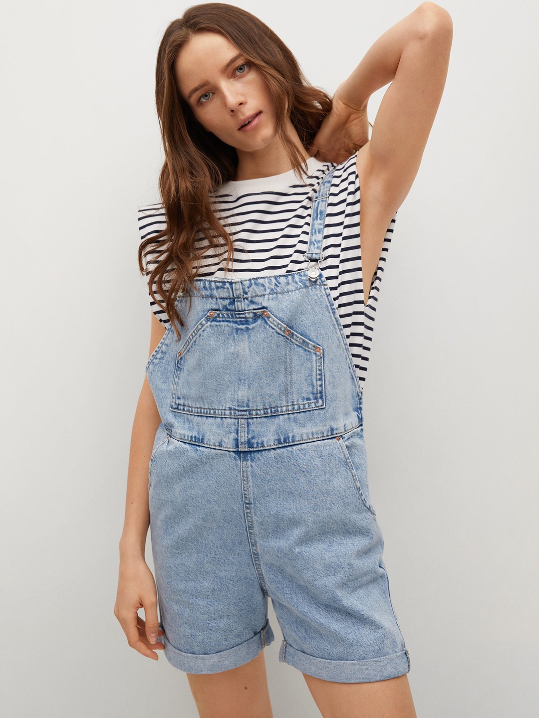 

MANGO Women Blue Solid Pure Cotton Denim Dungarees
