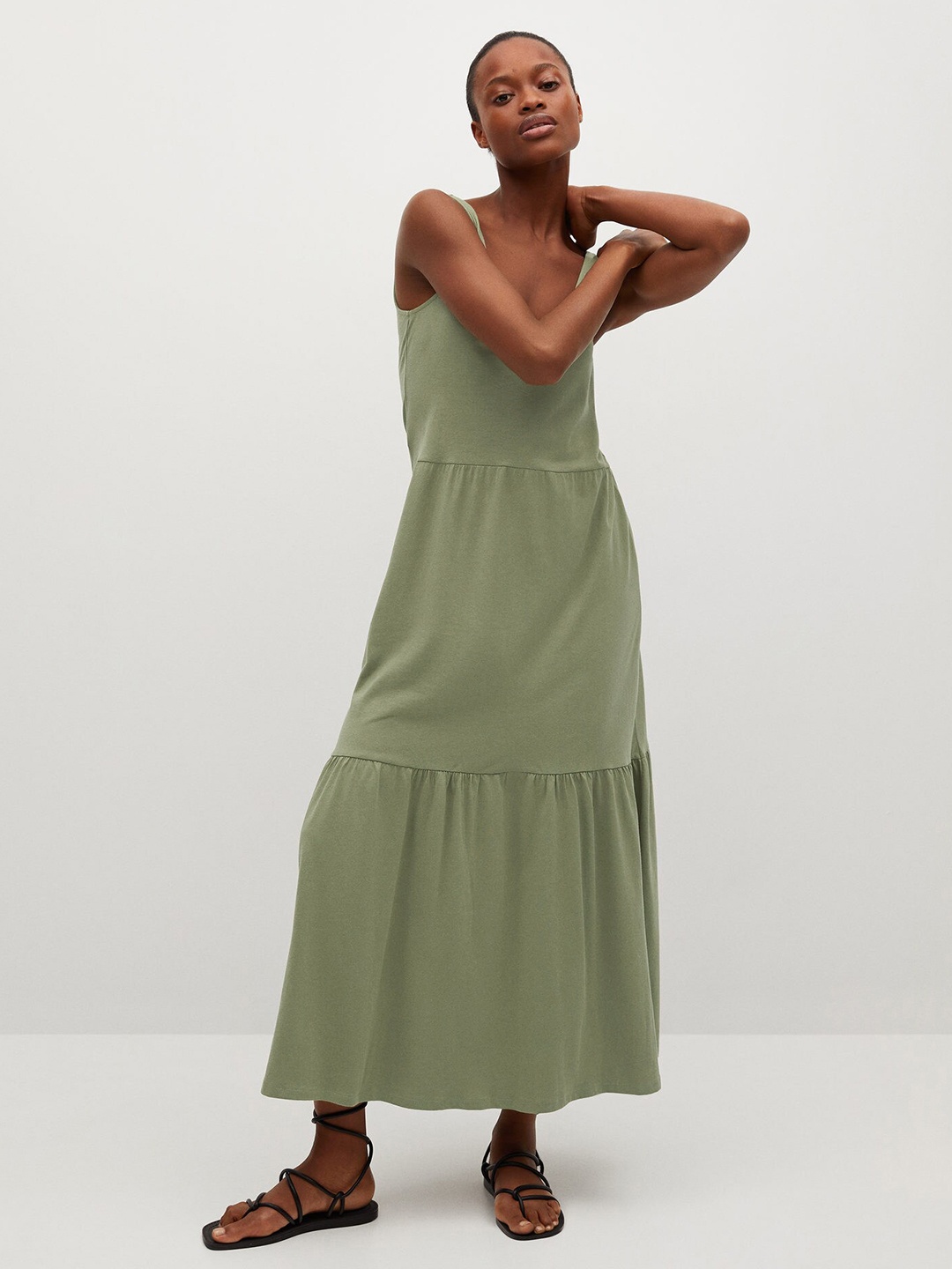 

MANGO Green Solid Organic Cotton Maxi Dress