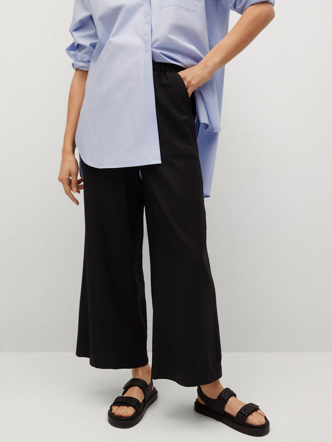 

MANGO Women Black Solid Trousers