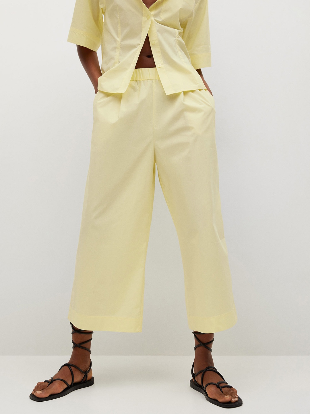 

MANGO Women Yellow Solid Cotton Culottes