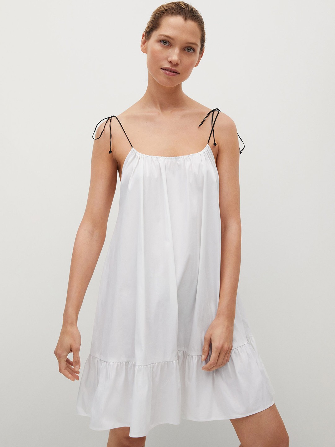 

MANGO White Solid A-Line Dress