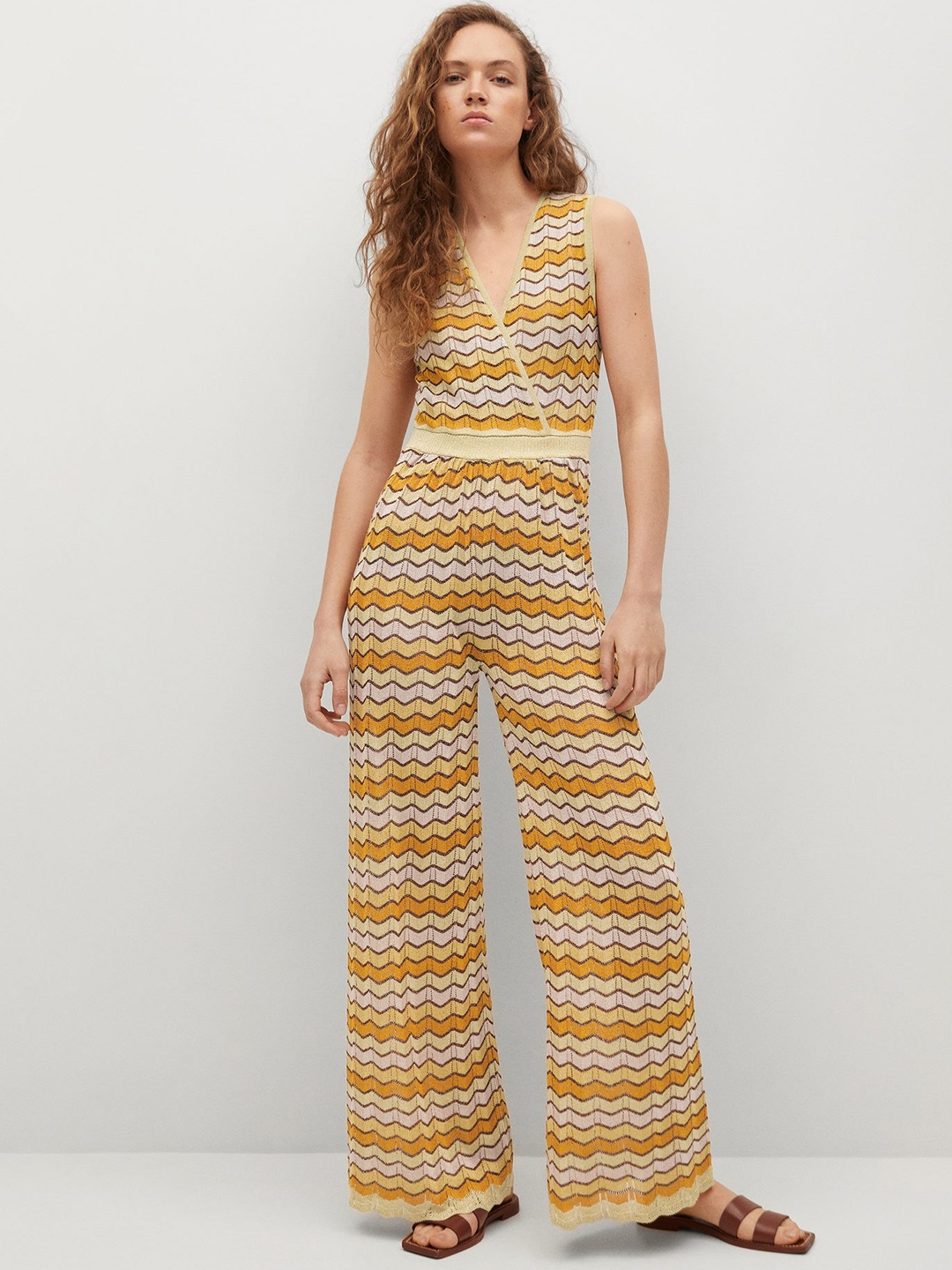 

MANGO Yellow & Pink Striped Basic Jumpsuit