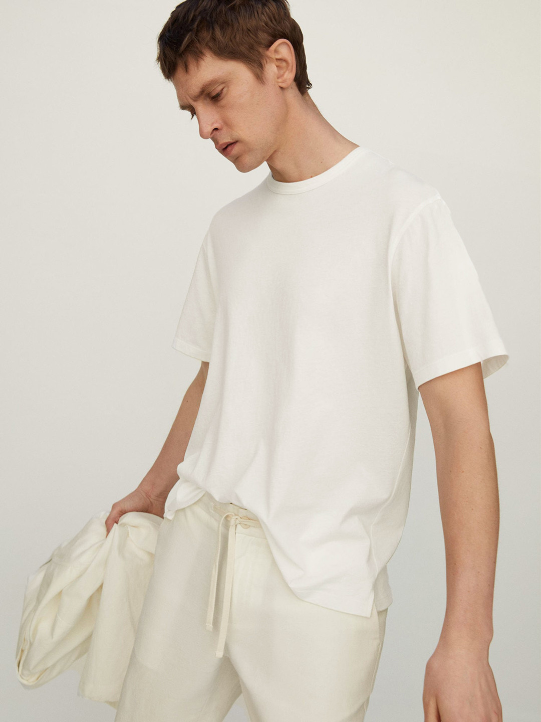 

MANGO MAN White Drop-Shoulder Sleeves Sustainable Cotton Pure Cotton T-shirt