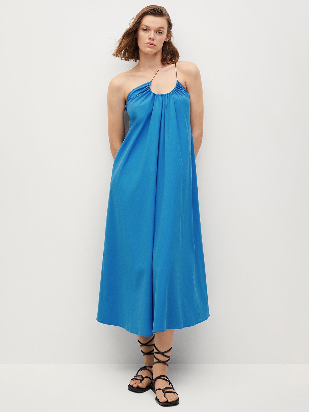 

MANGO Women Blue Solid Maxi A-Line Dress