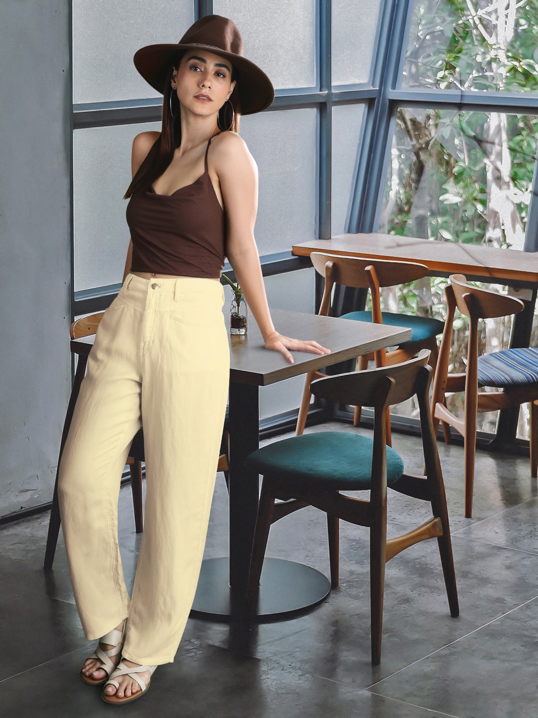 

MANGO Women Yellow Solid High-Rise Parallel Trousers