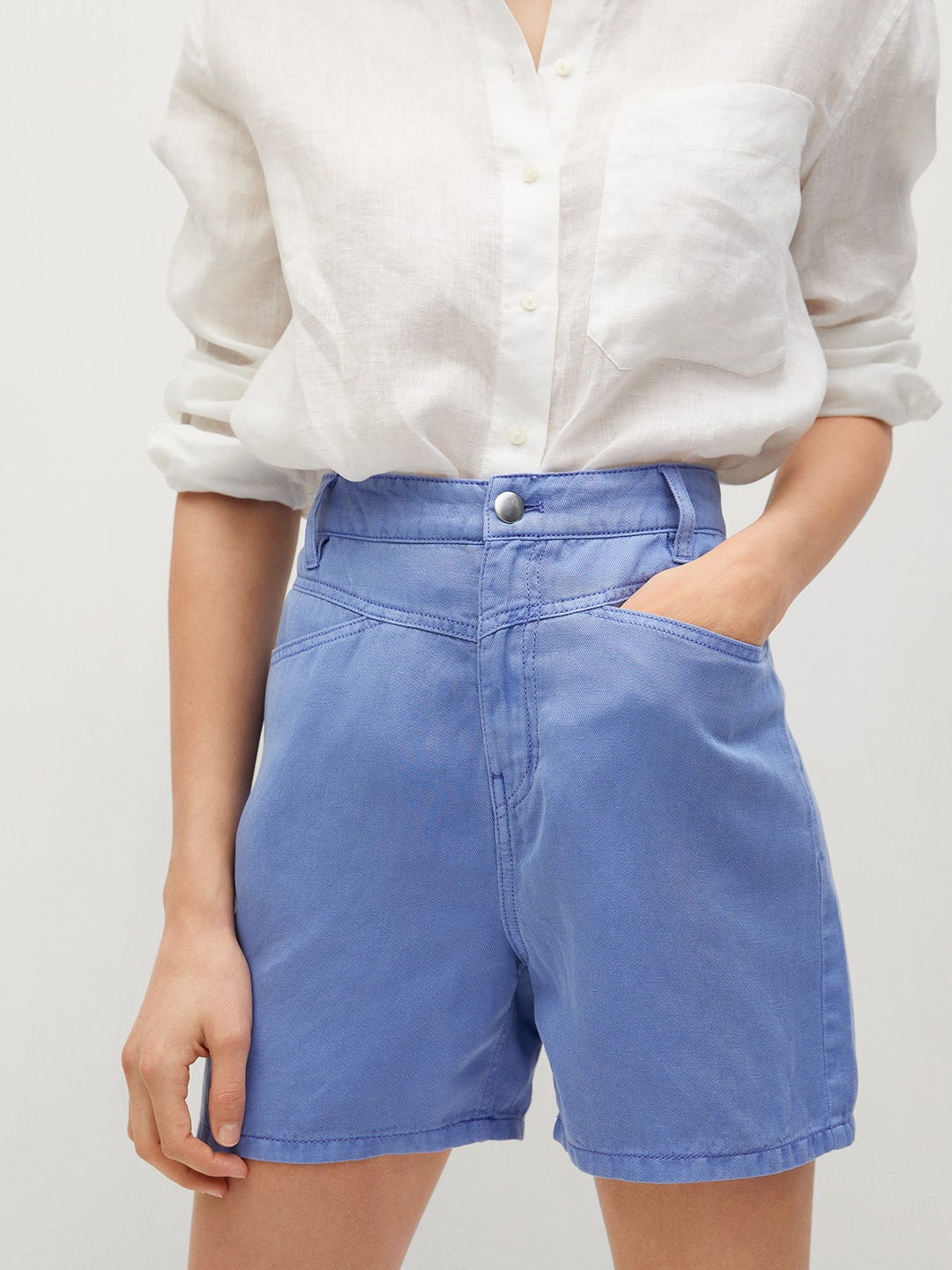 

MANGO Women Blue Solid Regular Shorts