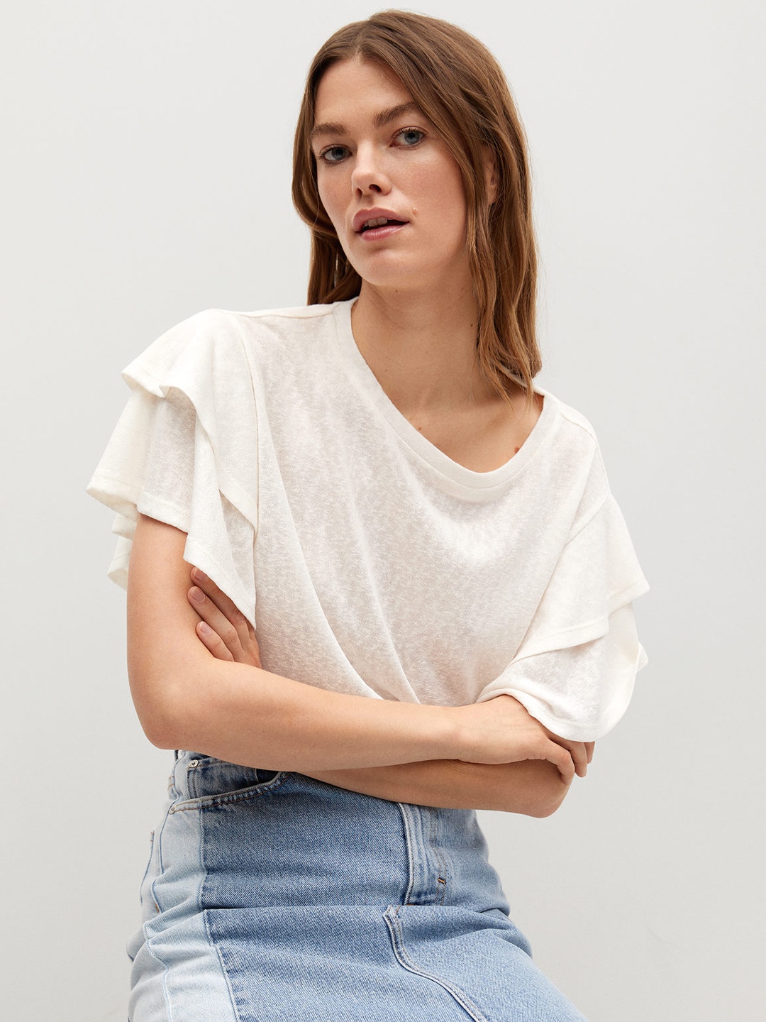 

MANGO Women Off White Solid Sustainable Regular Top