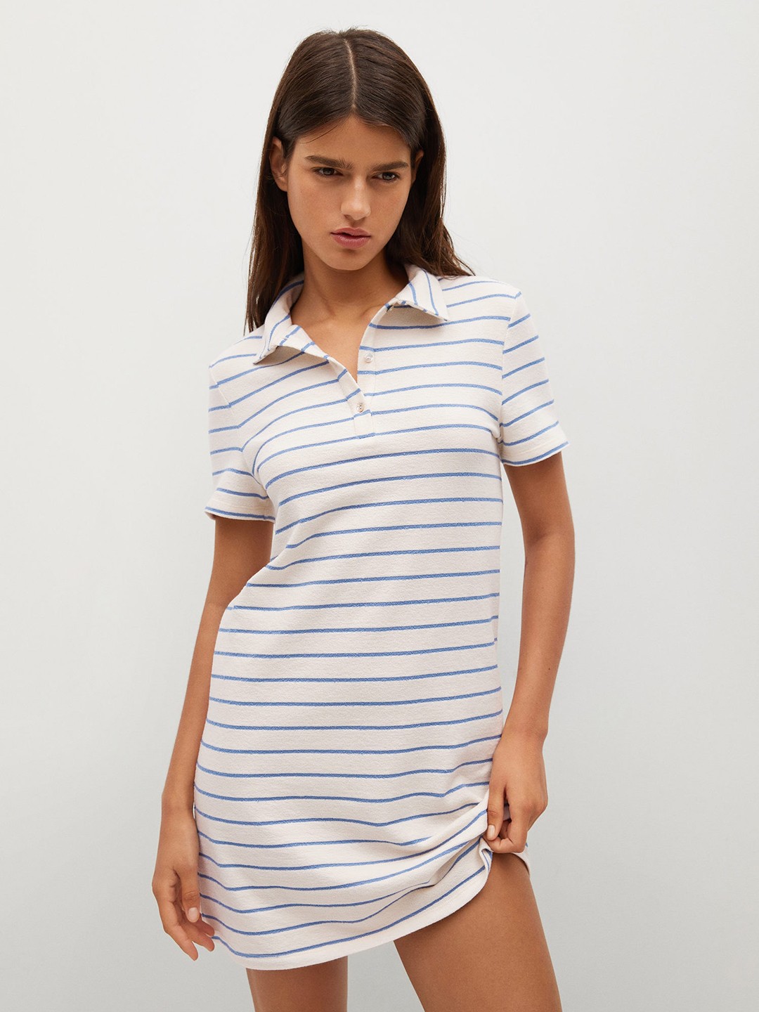 

MANGO Off White & Blue Striped T-shirt Dress