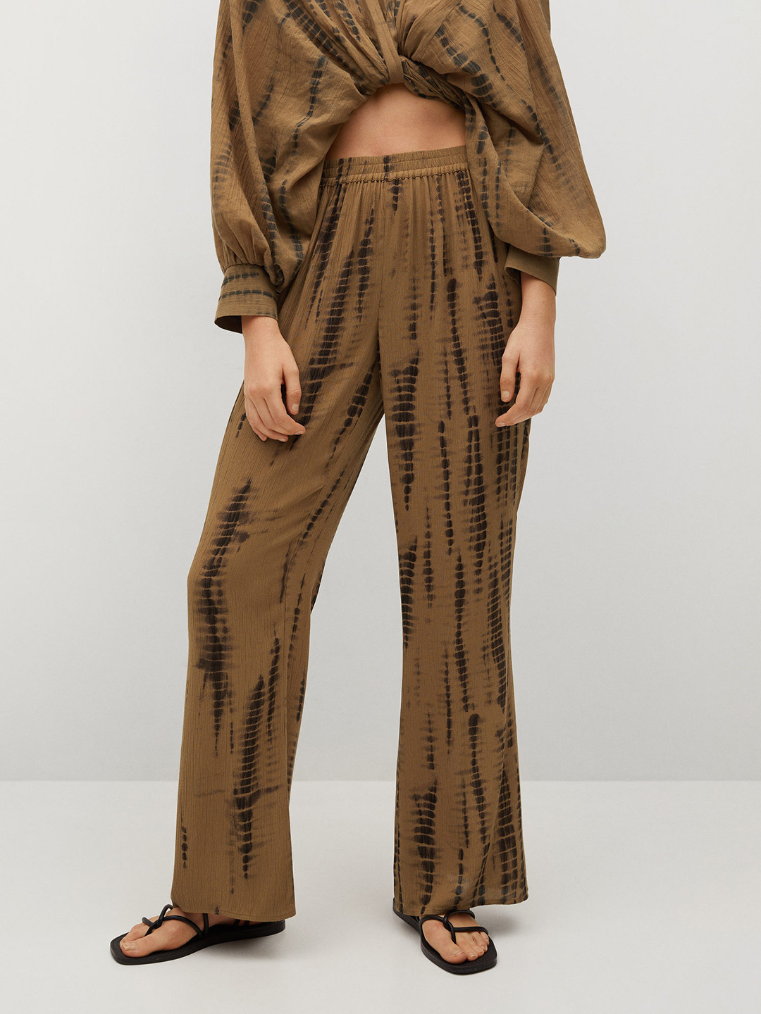 

MANGO Women Brown & Black Tie and Dye Parallel Trousers