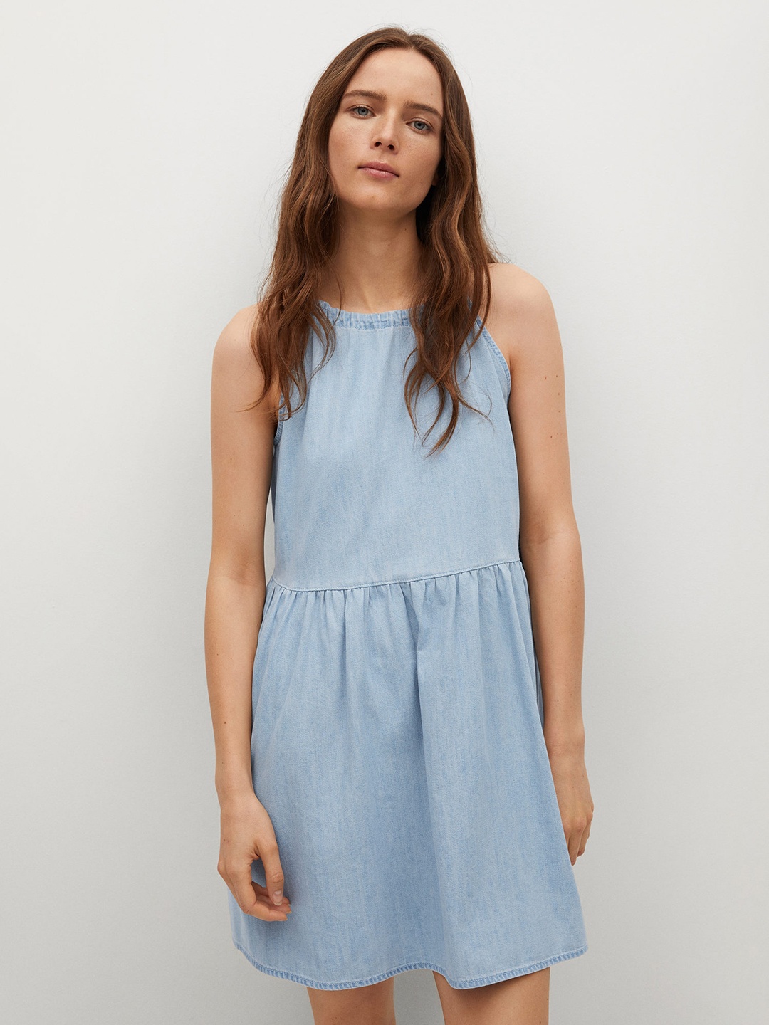 

MANGO Blue Pure Cotton Denim A-Line Dress