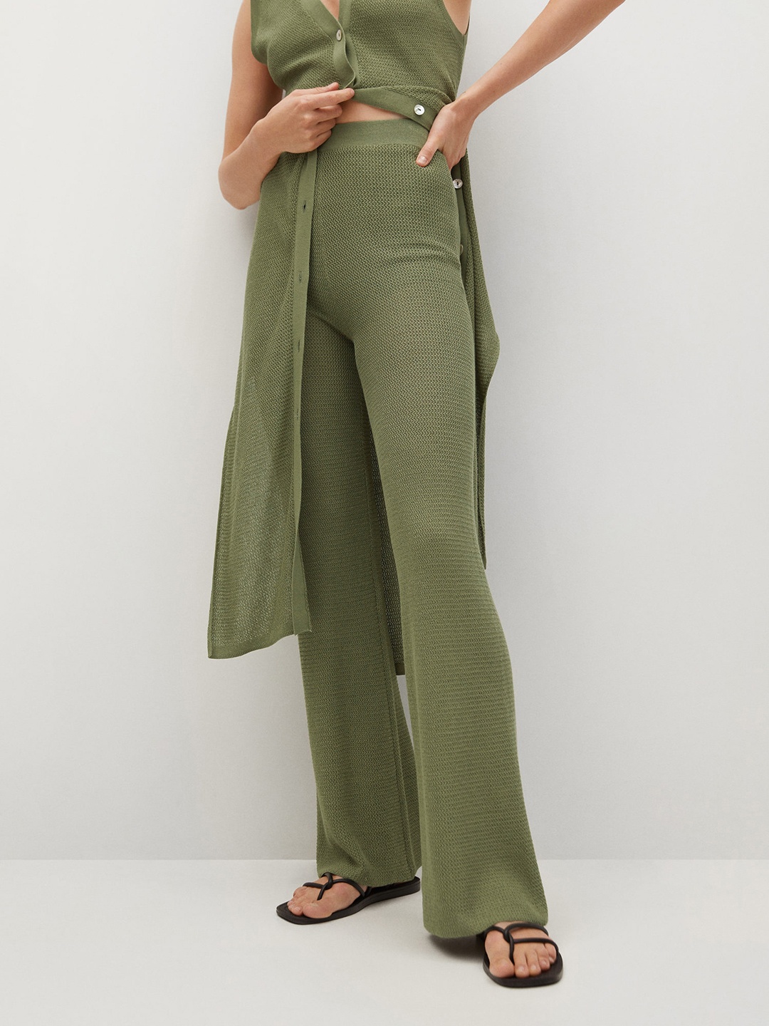 

MANGO Women Green Parallel Trousers