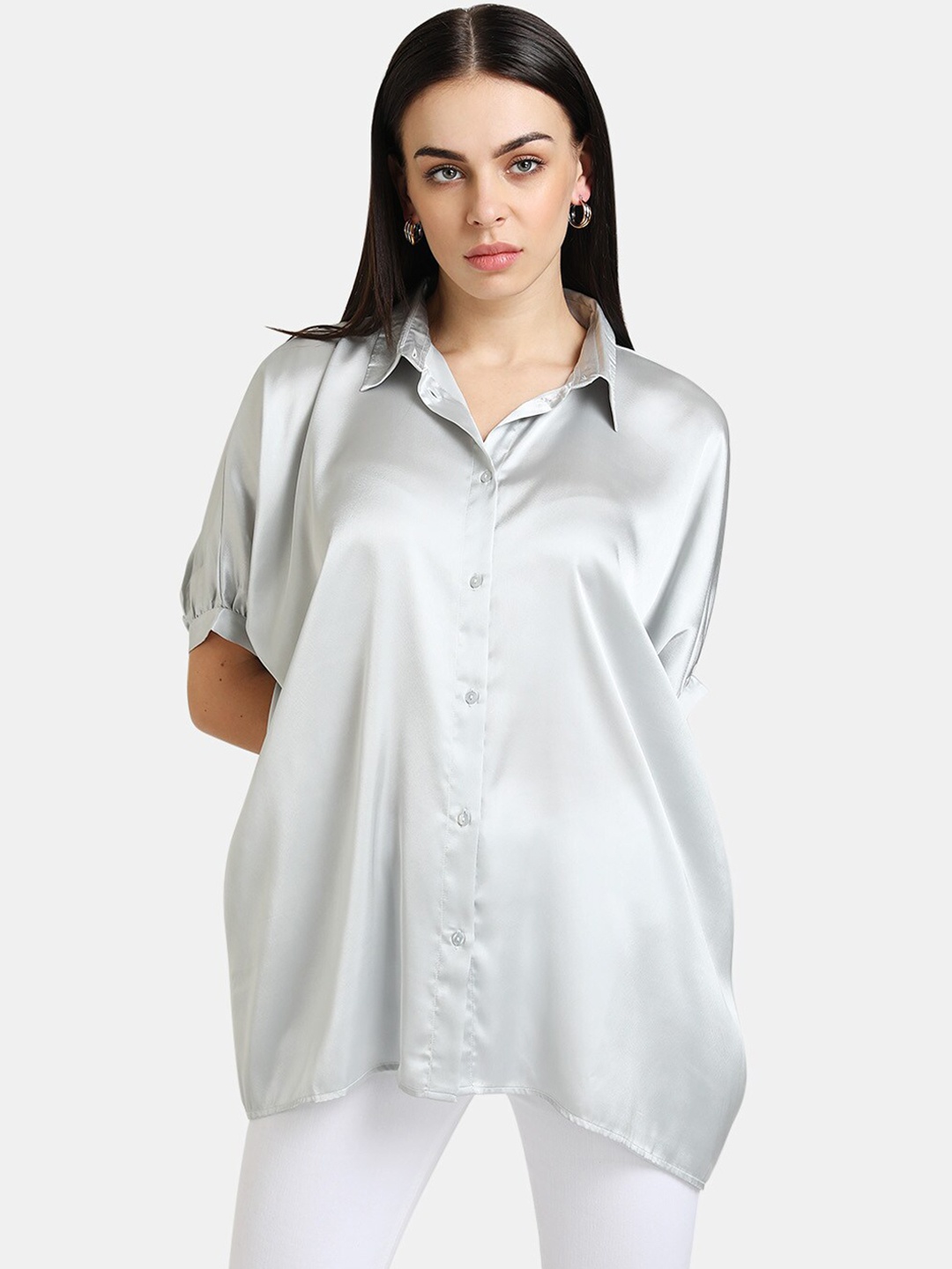 

Kazo Women Grey Boxy Puff Sleeves Casual Shirt