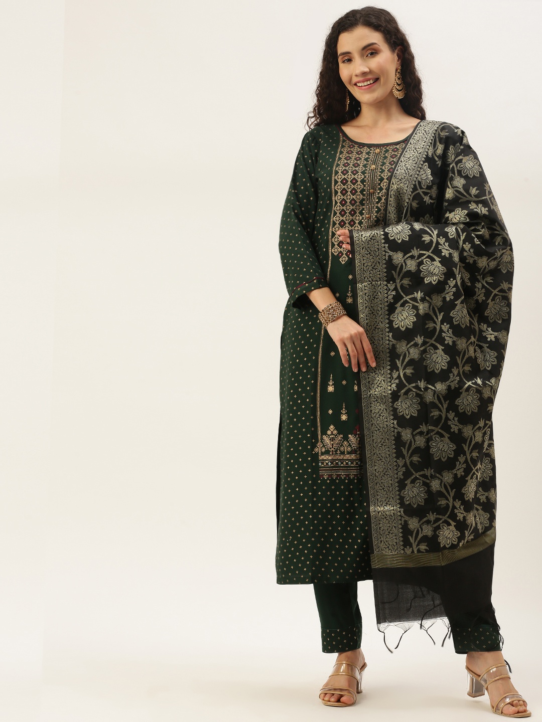 

swatika Black & Golden Woven Design Banarasi Dupatta with Zari Detail