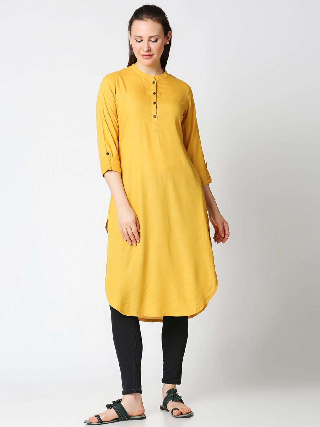 

Bewakoof Women Yellow Pure Cotton Straight Kurta